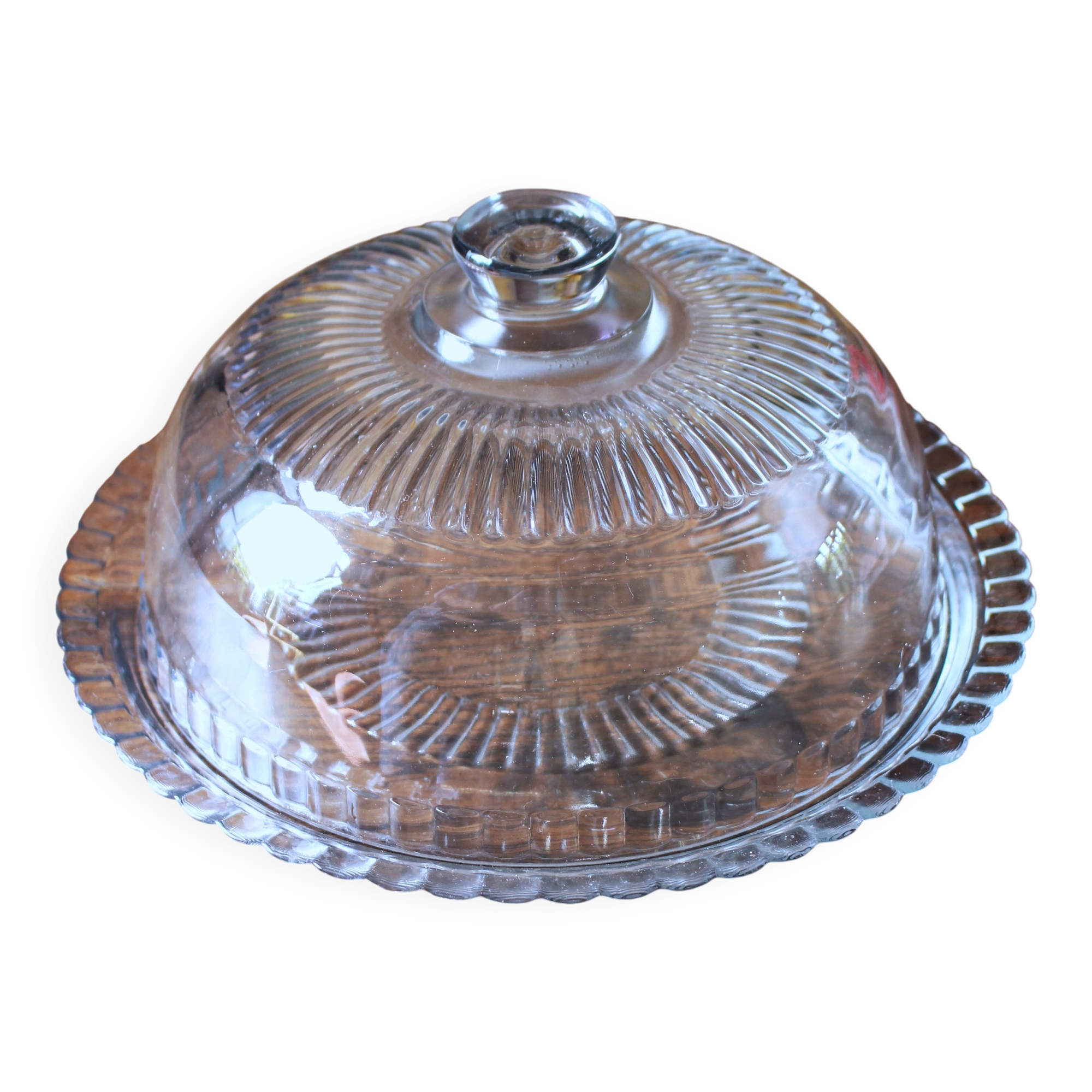 Large glass bell jar and its vintage cheese dessert plate.