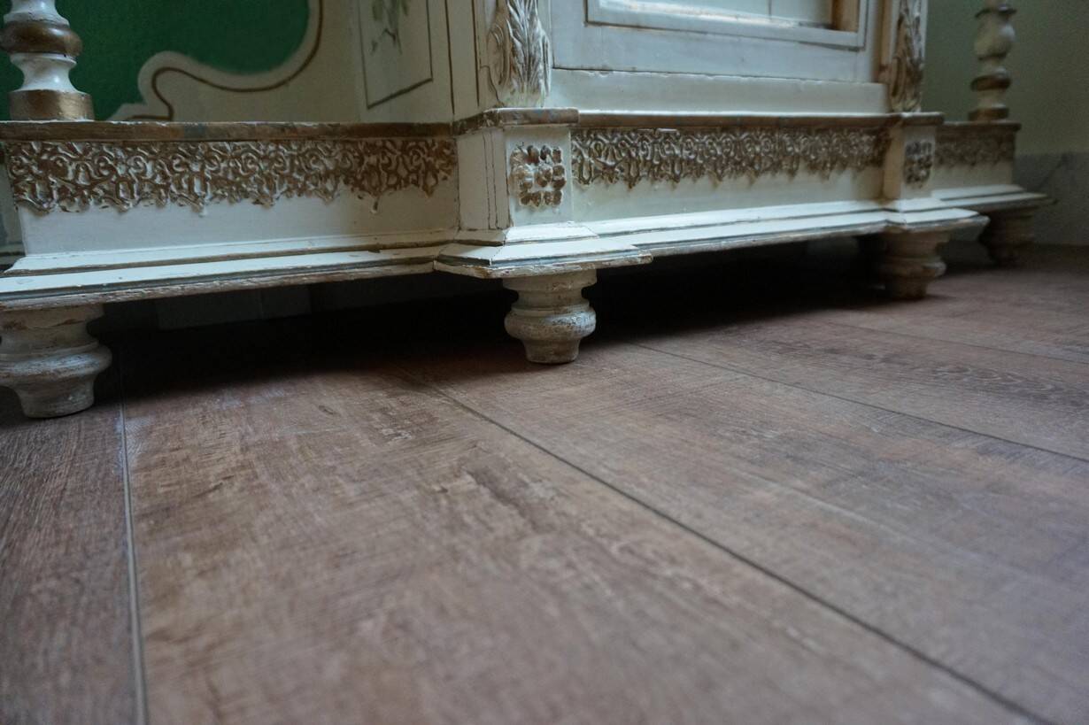 Italian hand-painted Console Table with Mirror and floral painting