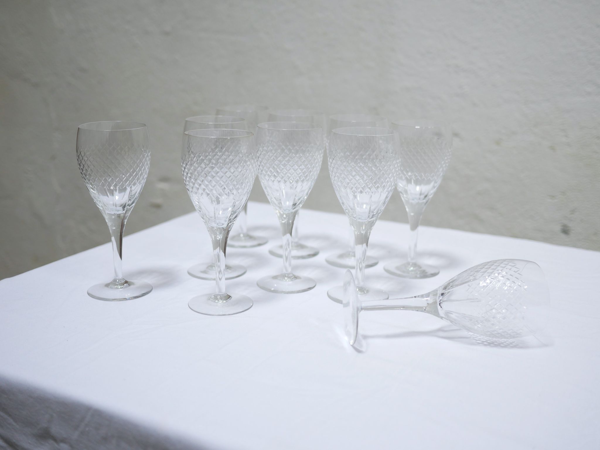 Series of 10 vintage crystal water glasses