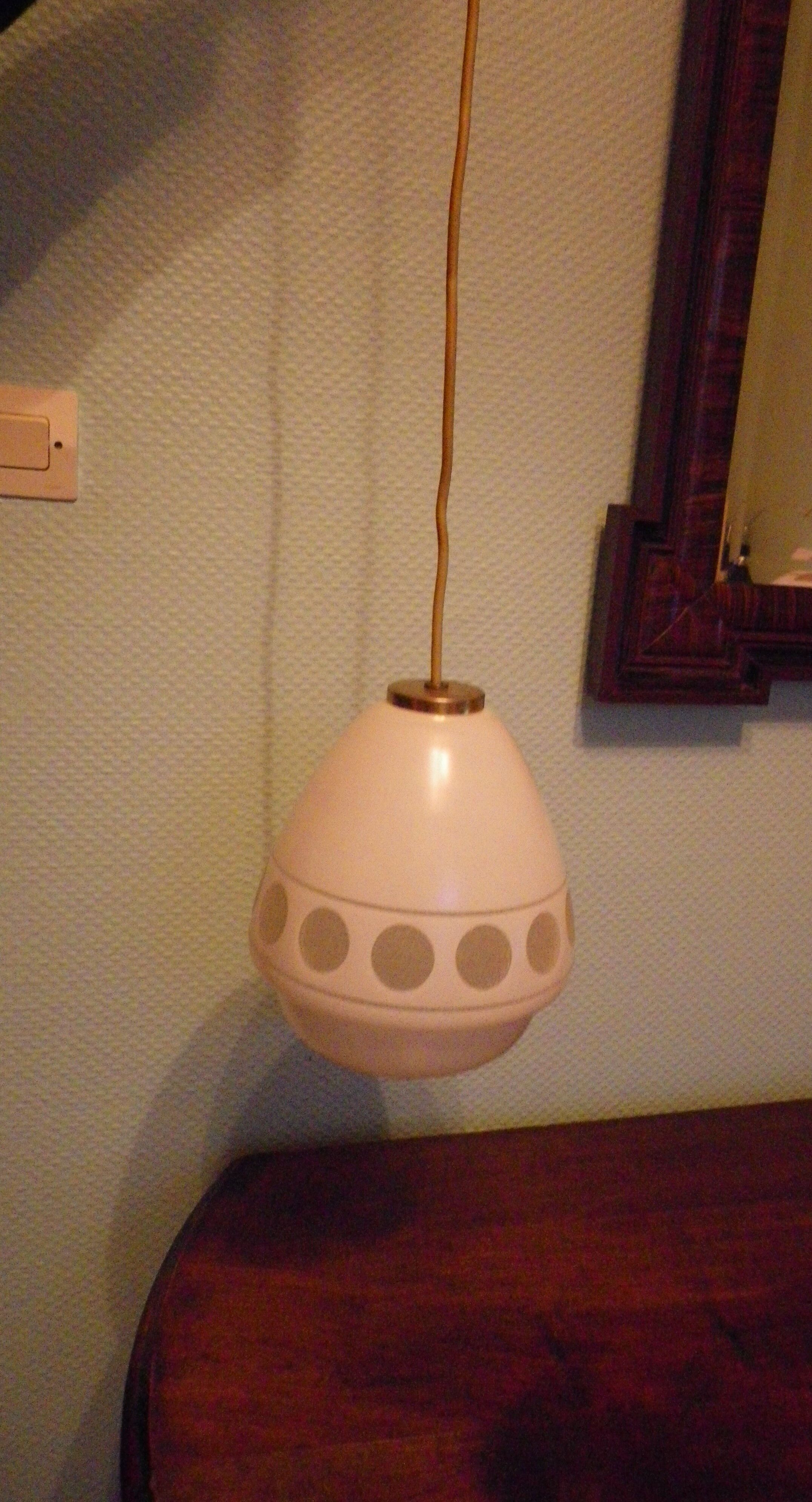 Space age style pendant lamp in opaque glass and granite