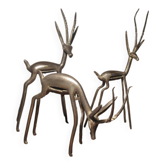 Trio of African antelopes in brass