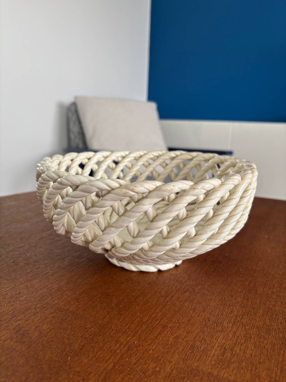 White openwork braided ceramic bowl - lace ceramic