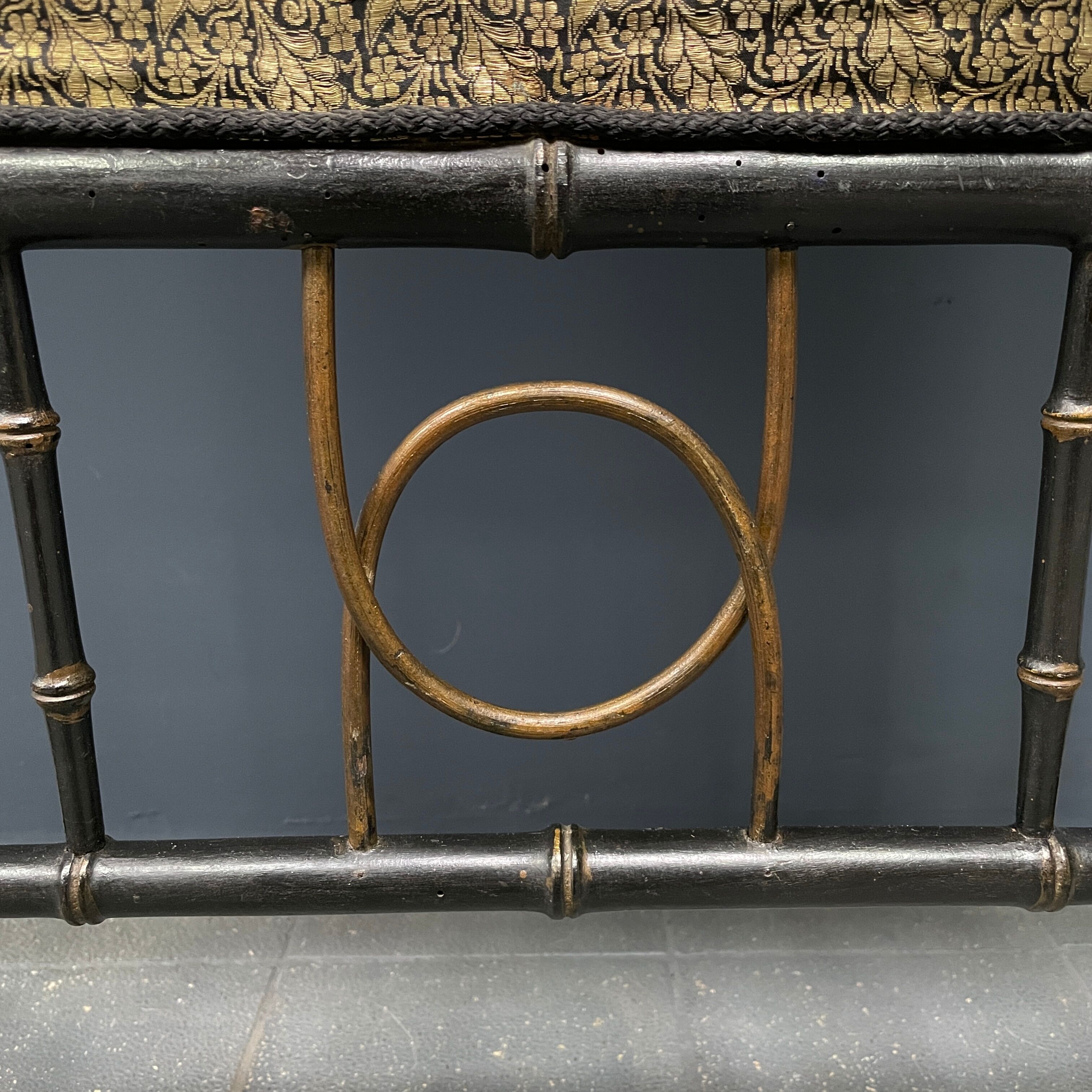 Antique black and gold faux bamboo fireplace screen