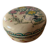 Boîte couverte japonaise en céramique Satsuma – décor héron et fleurs – sig