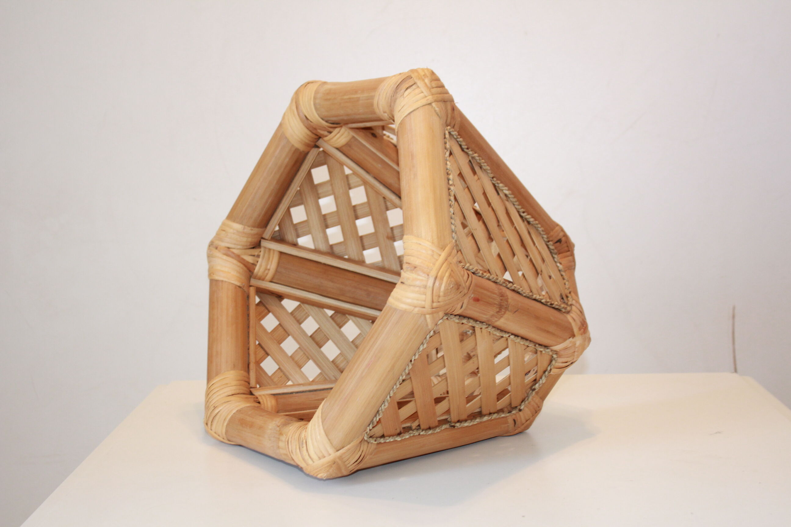1970 vintage bamboo and wood pendant lamp