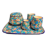 Longwy, cherry blossom glazed earthenware smoking set, early 20th century