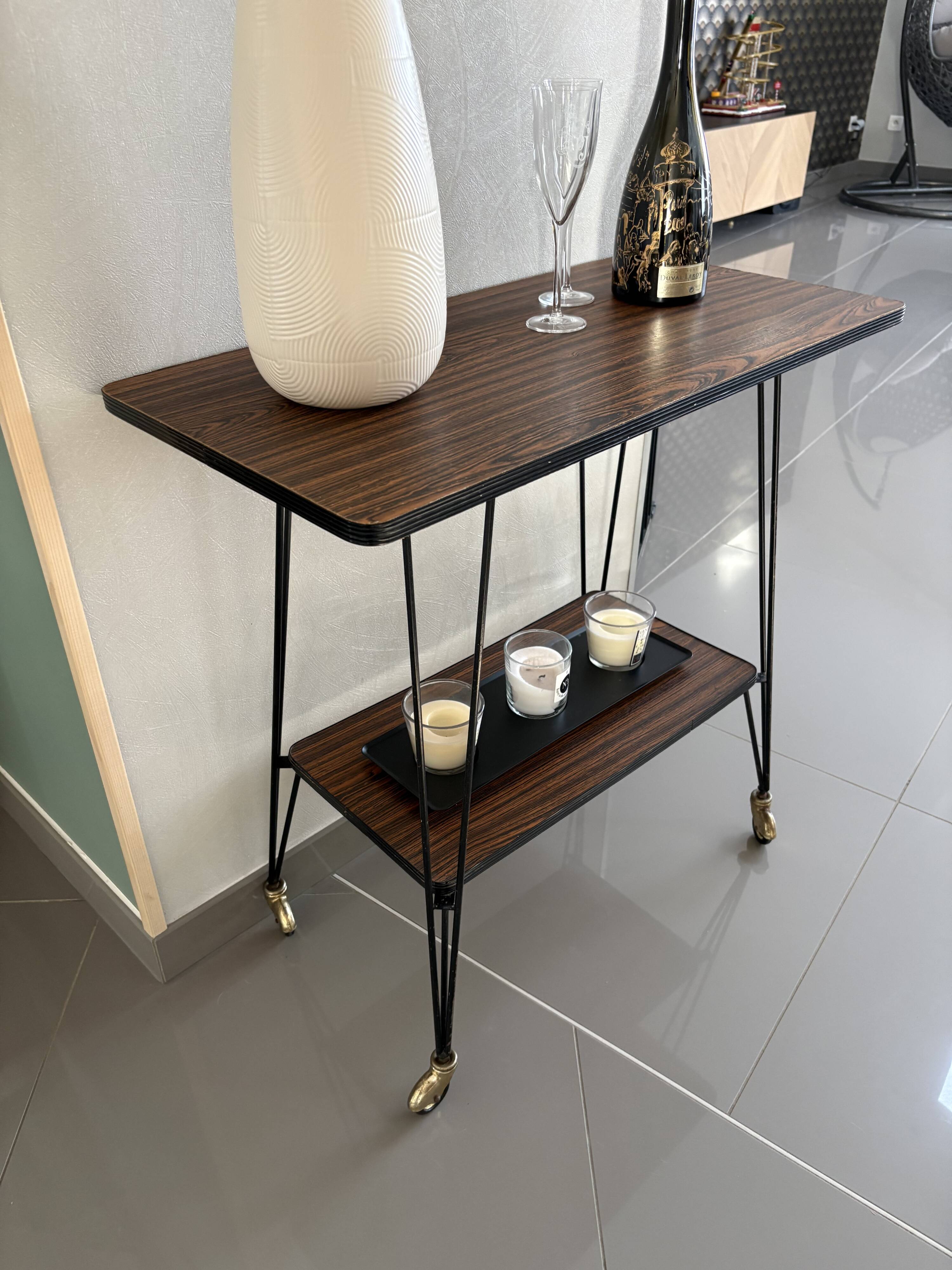 Vintage Side Table/Serving Cart on Wheels - 1950s/60s Style