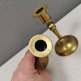 A set of vintage brass candlesticks. Denmark 1960-70s.