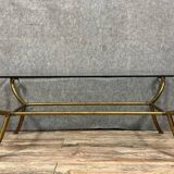 Coffee table in gilded brass and glass