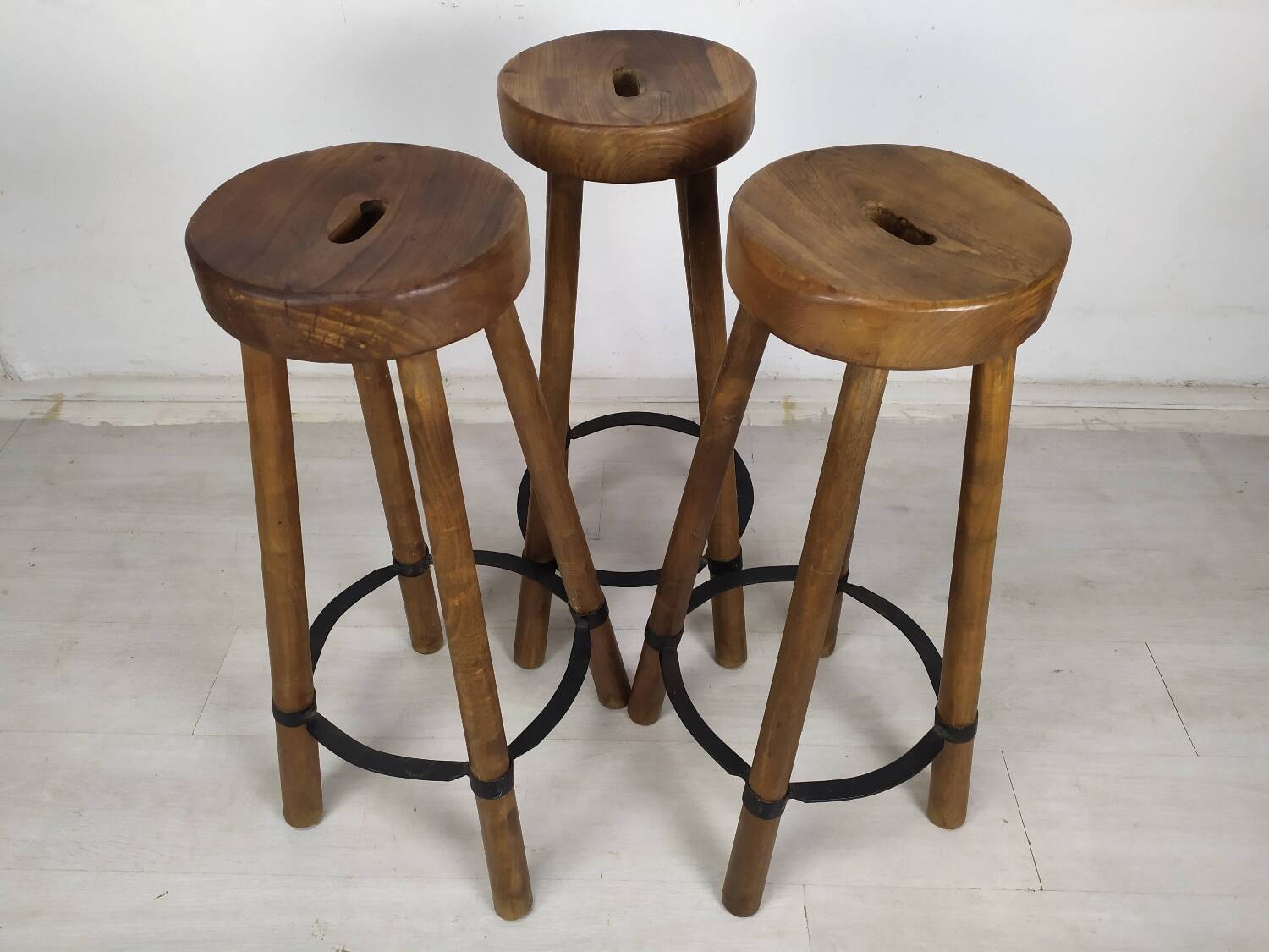 3 brutalist bar stools