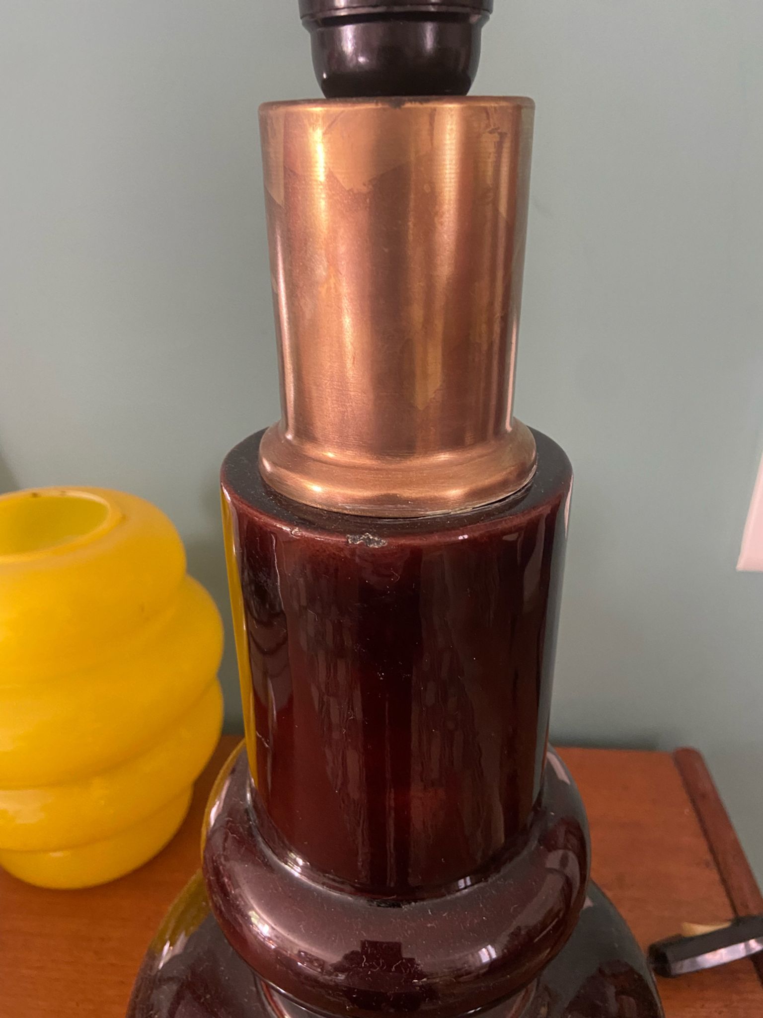 Pied de lampe en céramique et laiton années 70