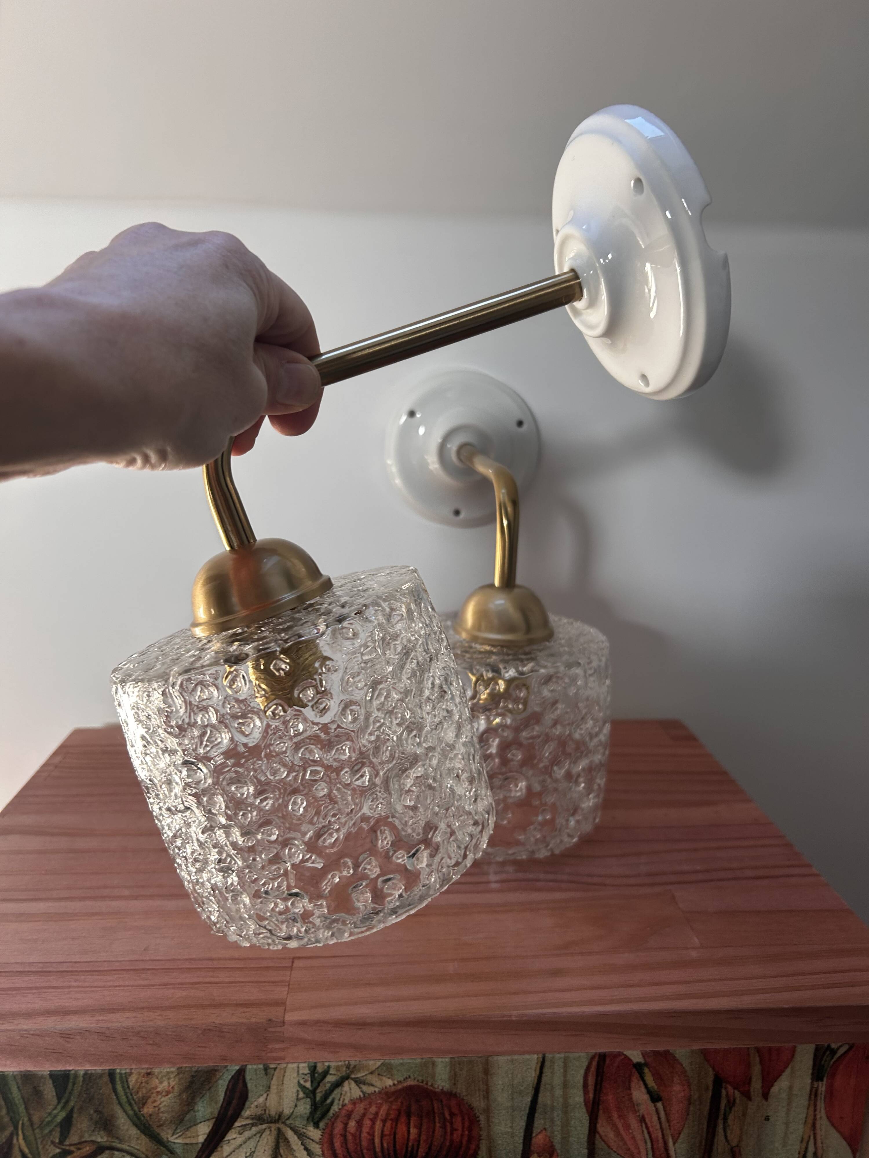 Pair of bubble glass wall lights