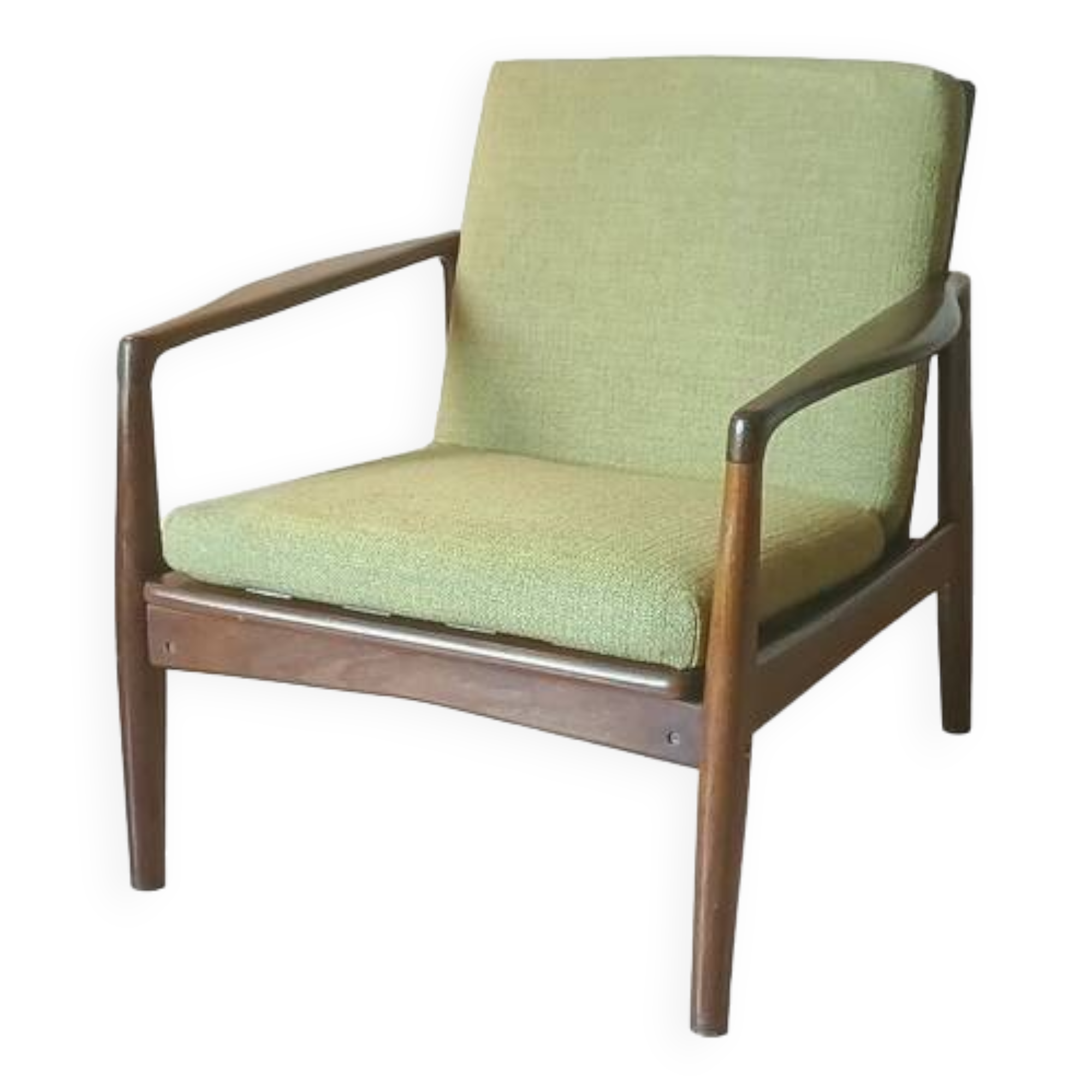 Fauteuil design scandinave en teck massif vintage années 1960