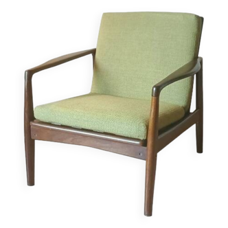 Fauteuil design scandinave en teck massif vintage années 1960