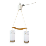 Mid-Century Teak and Opaline Glass Pendant Lamp, 1960s