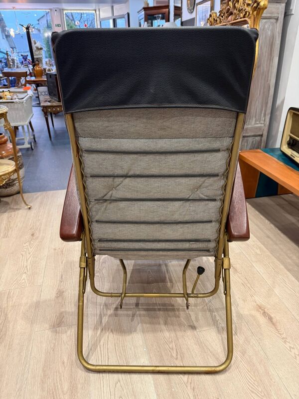 Fauteuil relax inclinable lama en cuir marron et structure tubulaire – italie – années 1960/1970