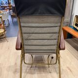 Reclining armchair in brown leather with tubular frame – Italy – 1960s/1970s