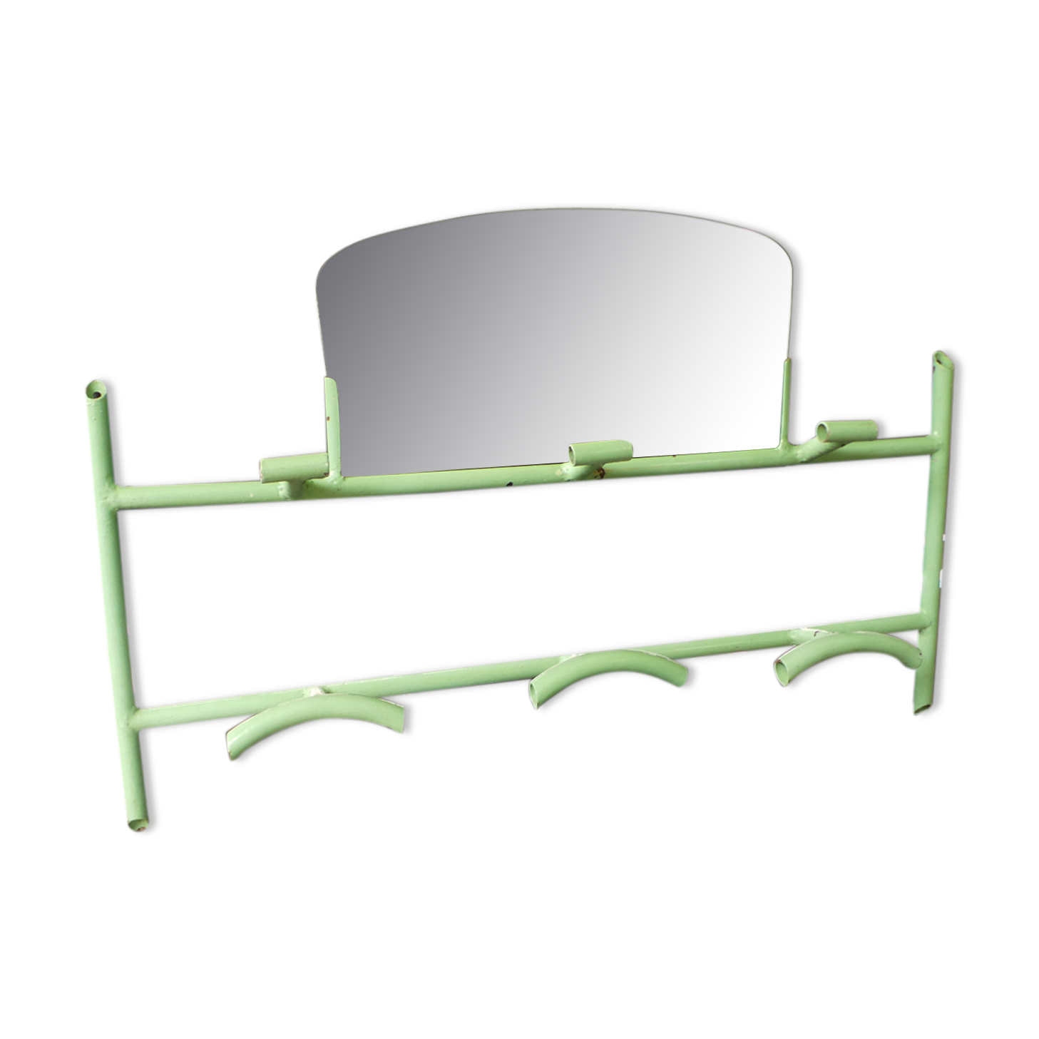 Coat rack green metal and its former mirror