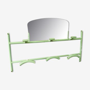 Portemanteau métal vert et son miroir ancien