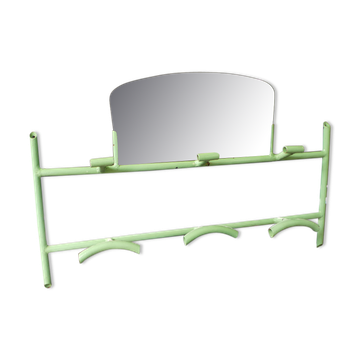 Portemanteau métal vert et son miroir ancien