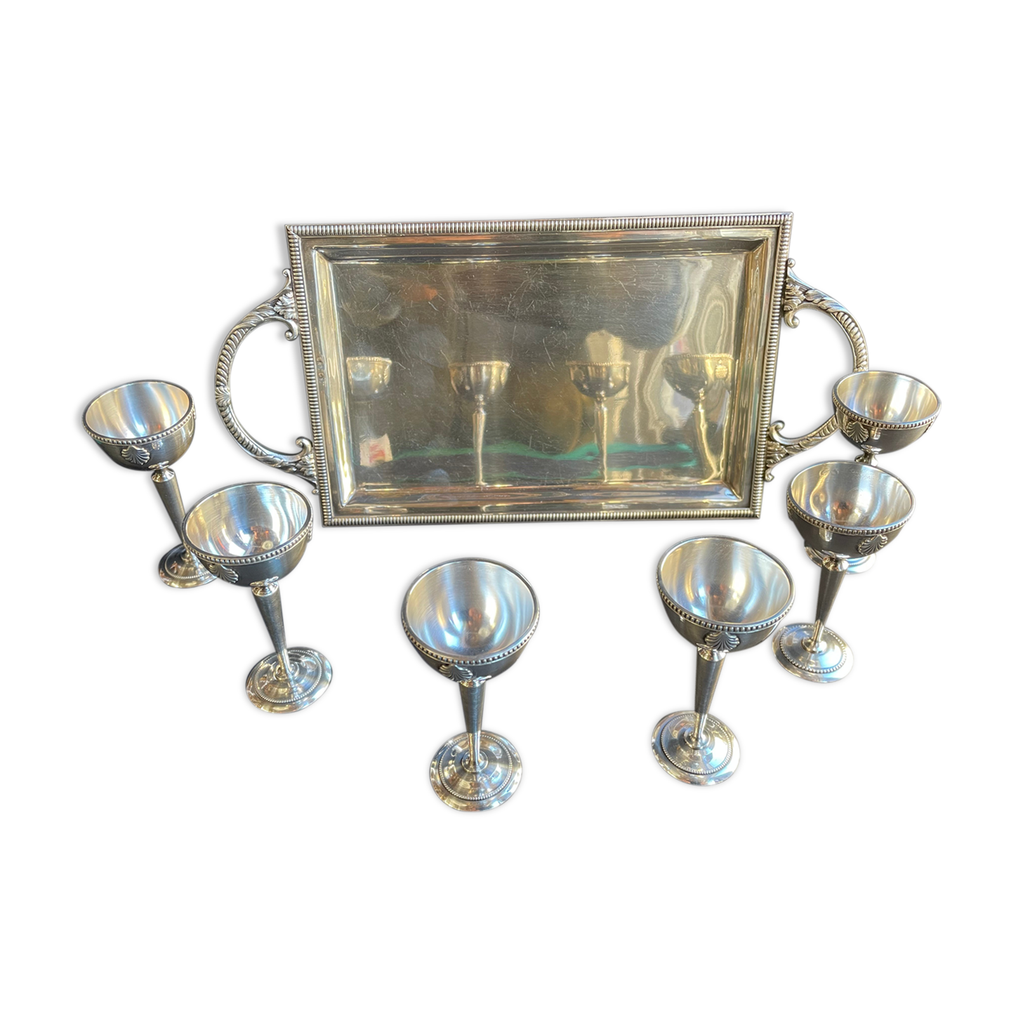 Louis XV style silver metal liquor service