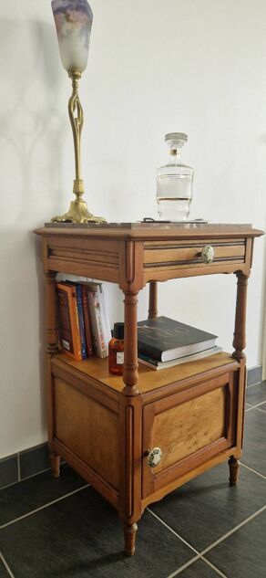 Louis Philippe style bedside table in cherry and ash wood