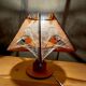 Geometric wood and string-art table lamp