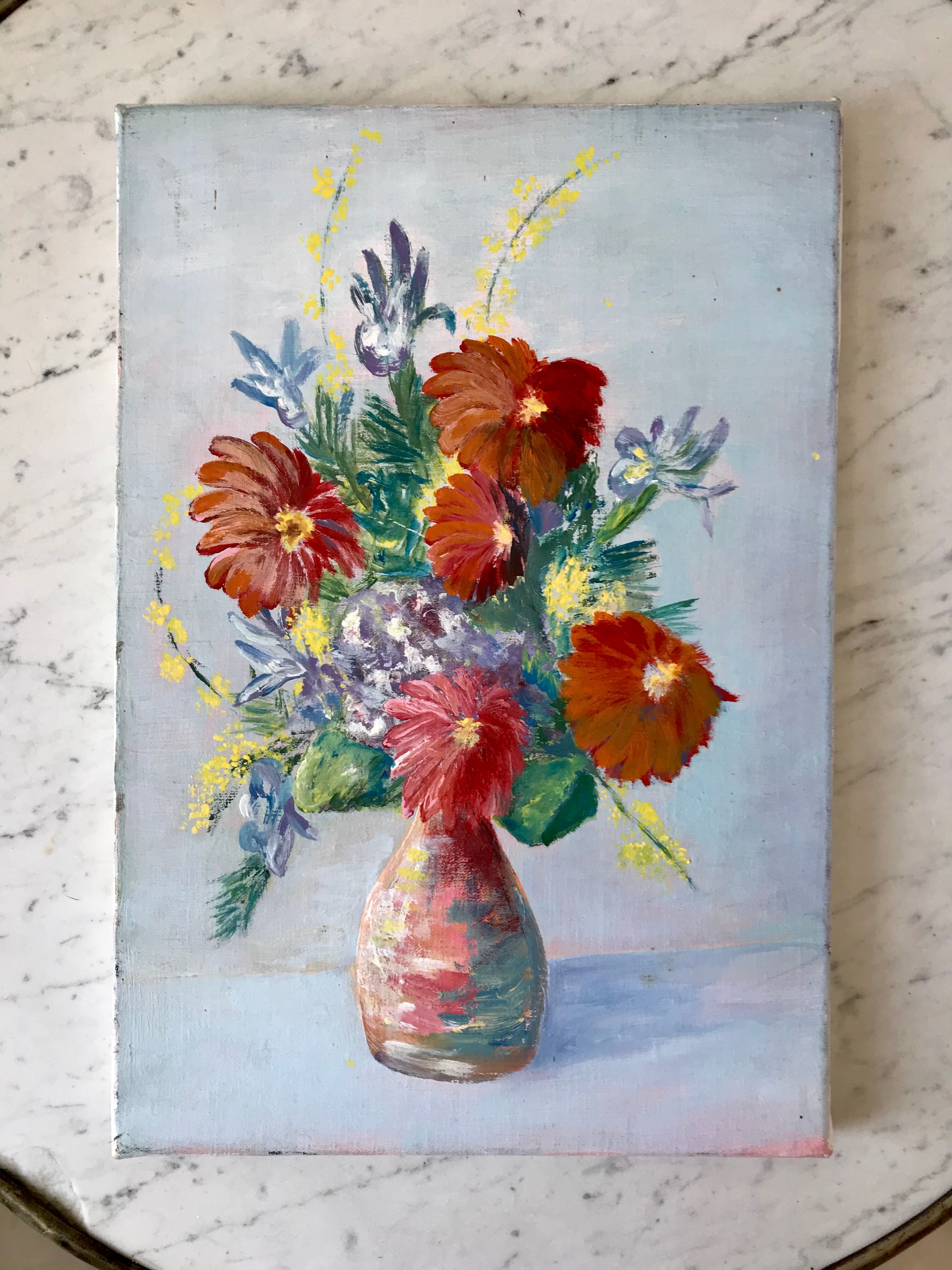 Old painting / oil on canvas bouquet of flowers
