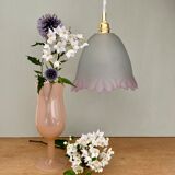 Vintage tulip suspension in frosted glass half white half pink