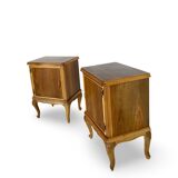 Tables de chevet italiennes en placage de noyer du milieu du siècle, années 1960.