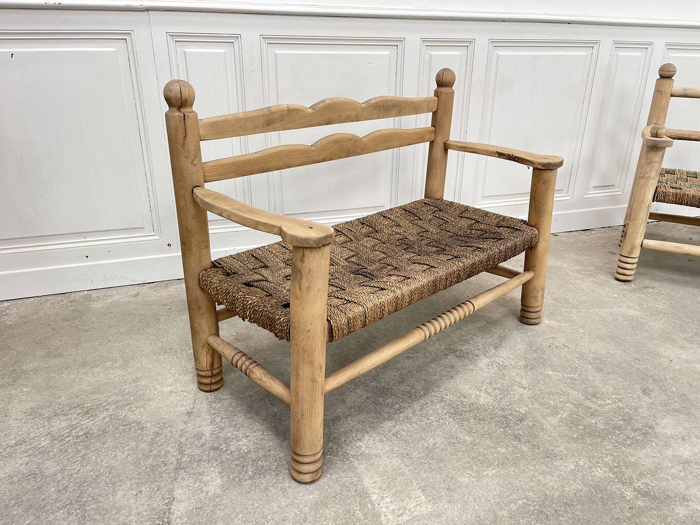 1950s bench in woven rope
