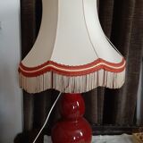 2 lampes pieds céramique rouge avec abas-jour pagode