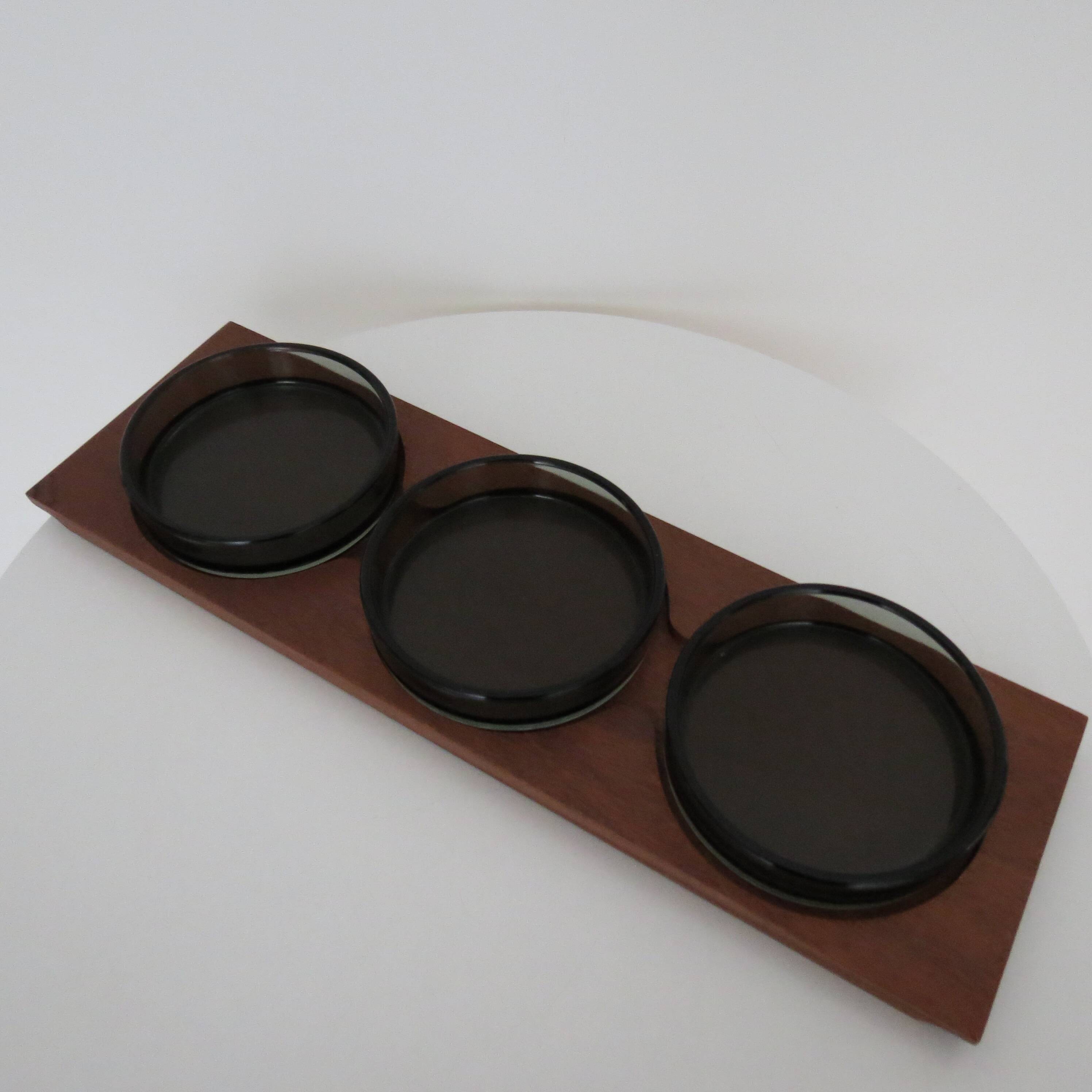 1960s  Mid Century Teak And Glass Serving Dishes on Tray