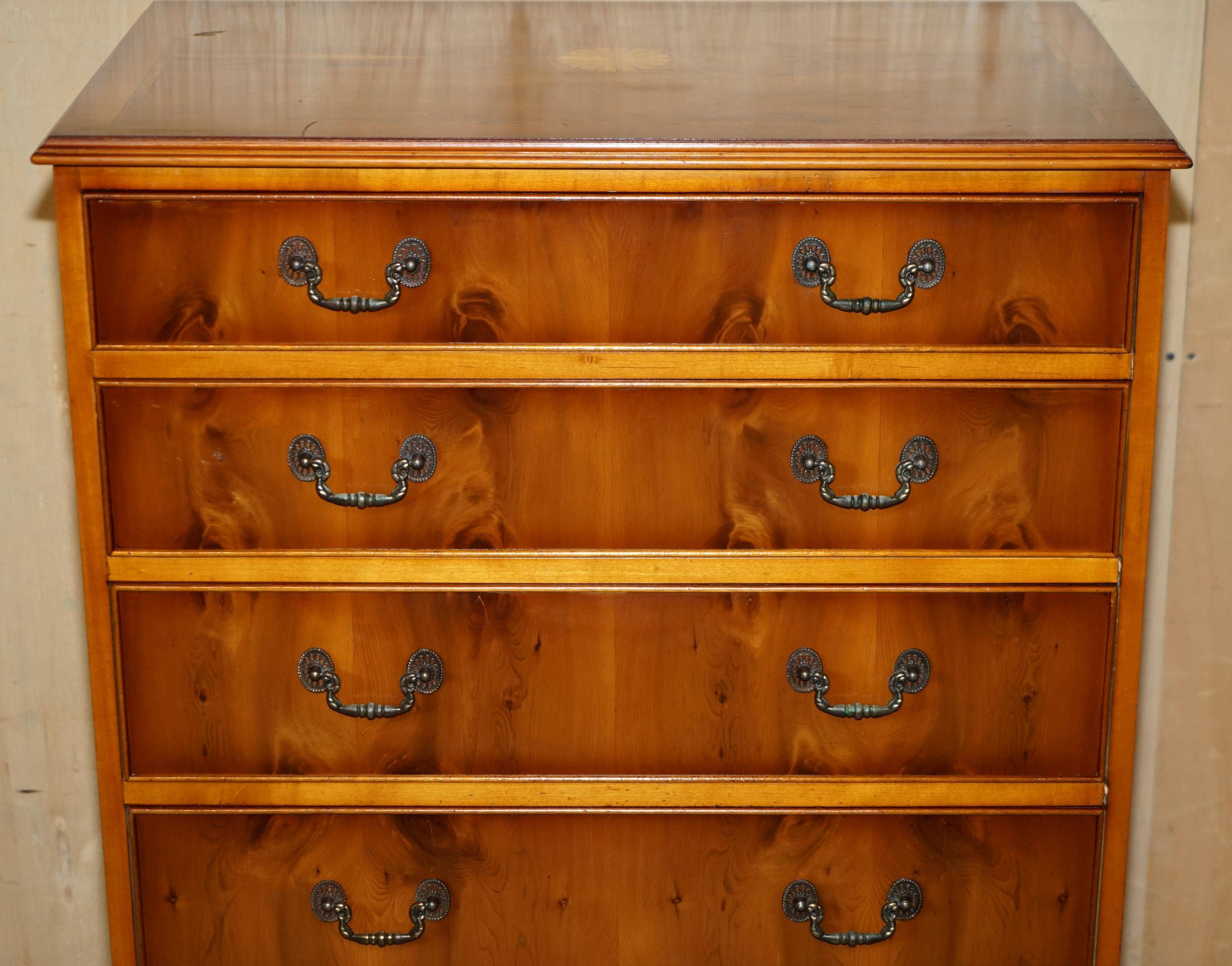 Pair of large Sheraton Revival chests of drawers in yew wood, 110 cm
