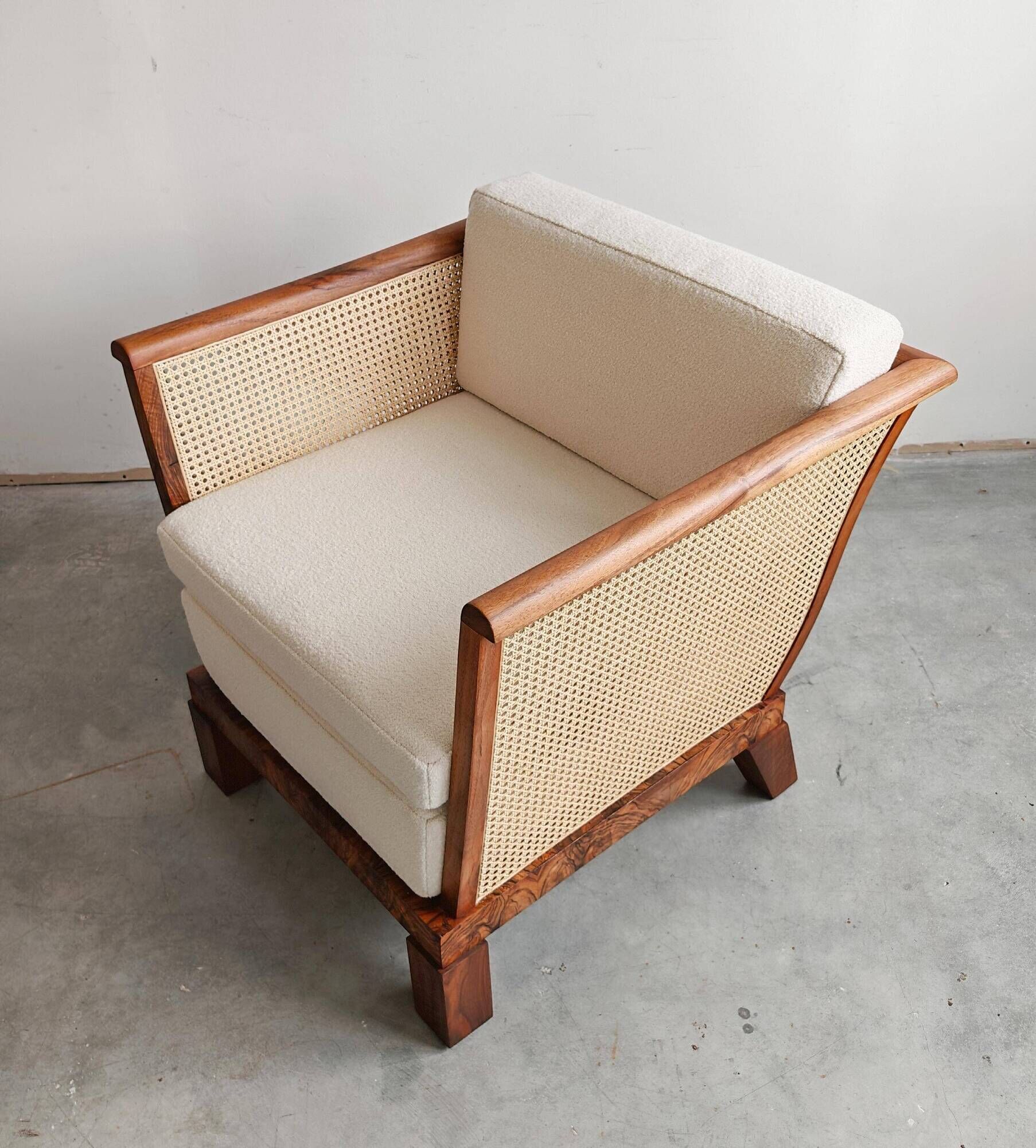 Art Deco club chair in walnut and cane, Austria 1920s