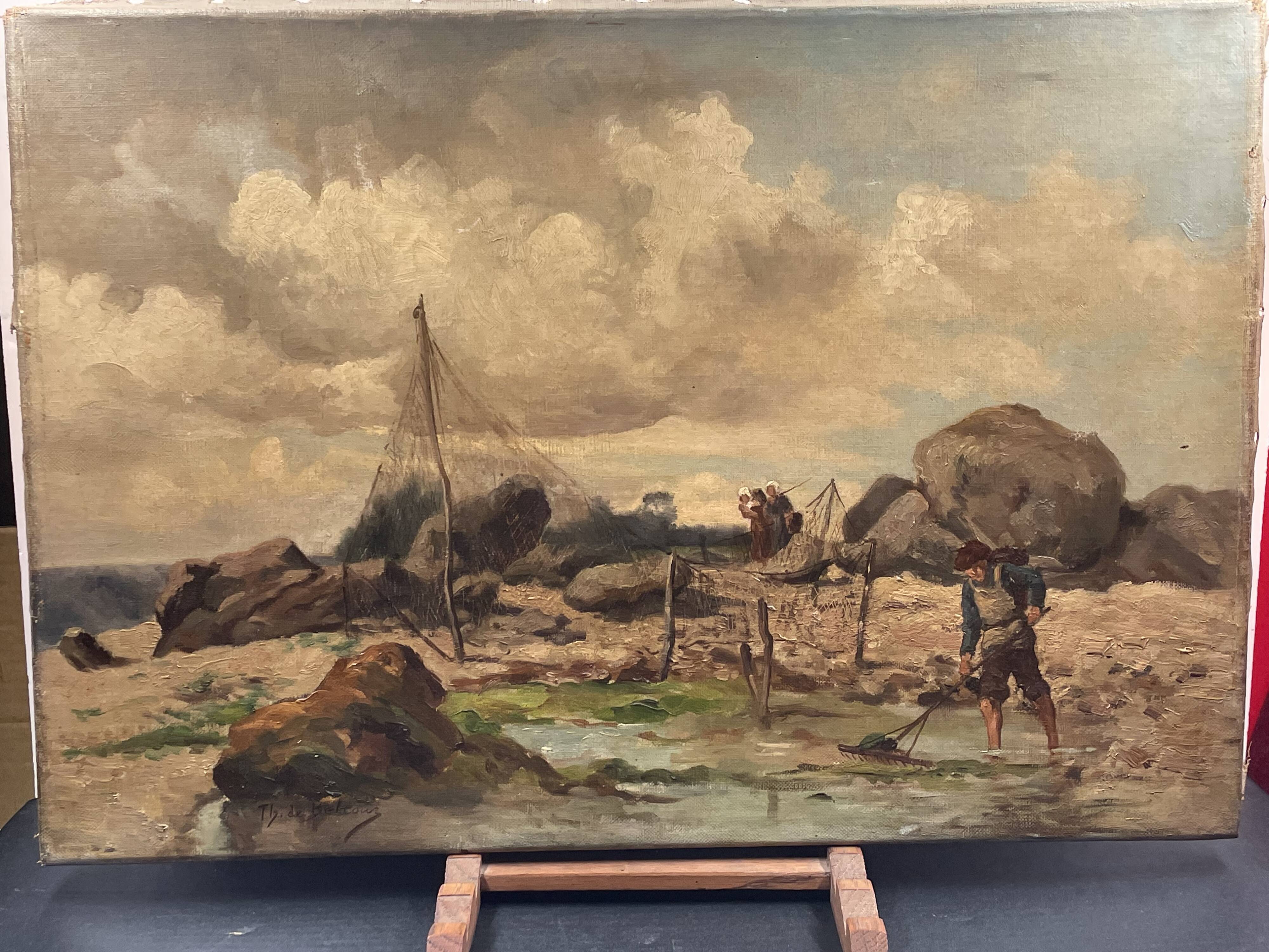 Oil on canvas animated seascape, brittany - signed de belcour? 19th century