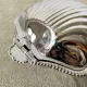 Metal shell butter dish with glass bowl and knife