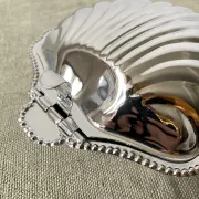 Metal shell butter dish with glass bowl and knife