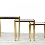 Mid Century Brass Nesting Tables With Glass Tops, Italy, 1970s, Set Of 3
