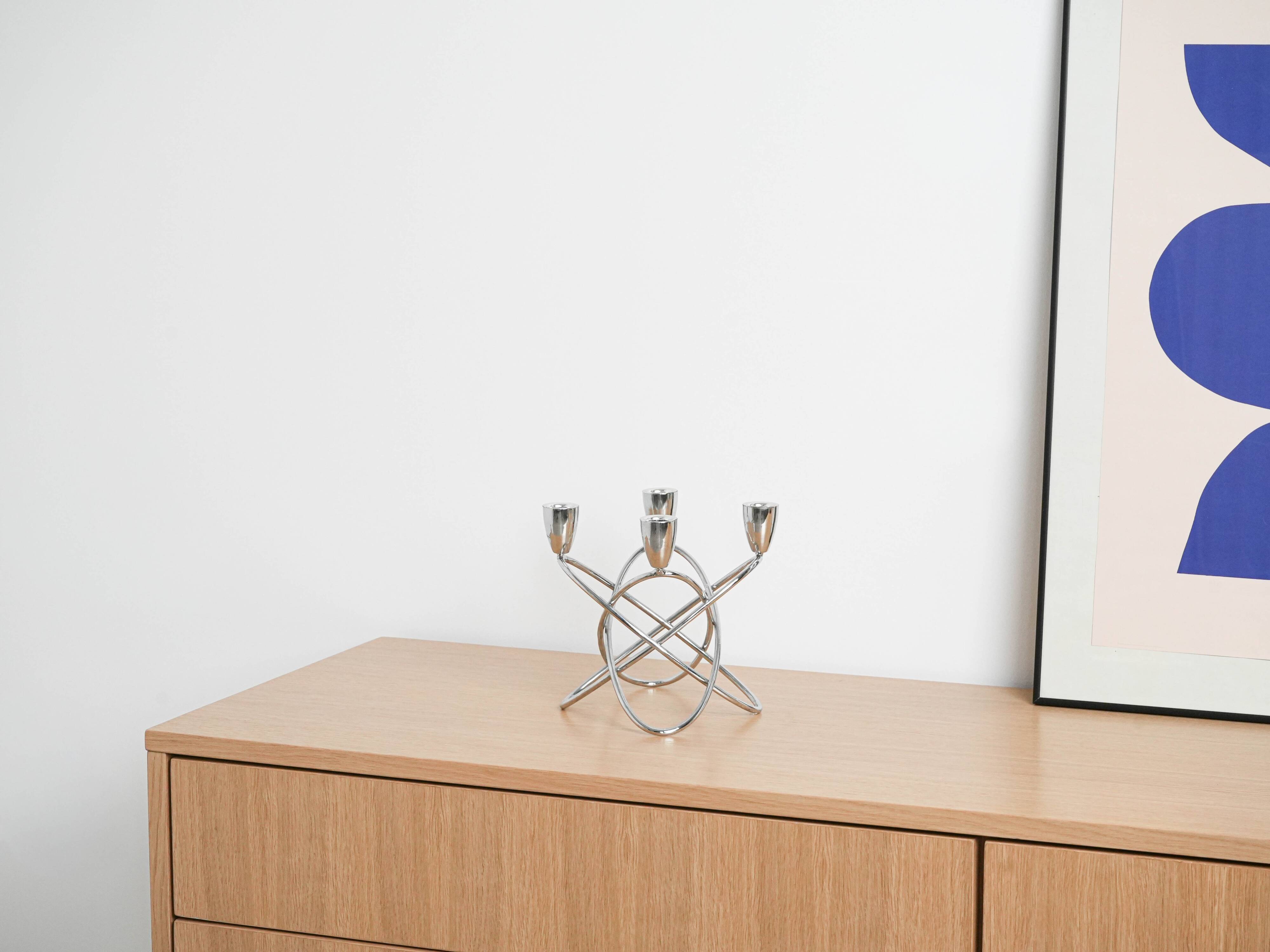 Bougeoir en acier, design danois, années 1970, fabriqué par Georg Jensen