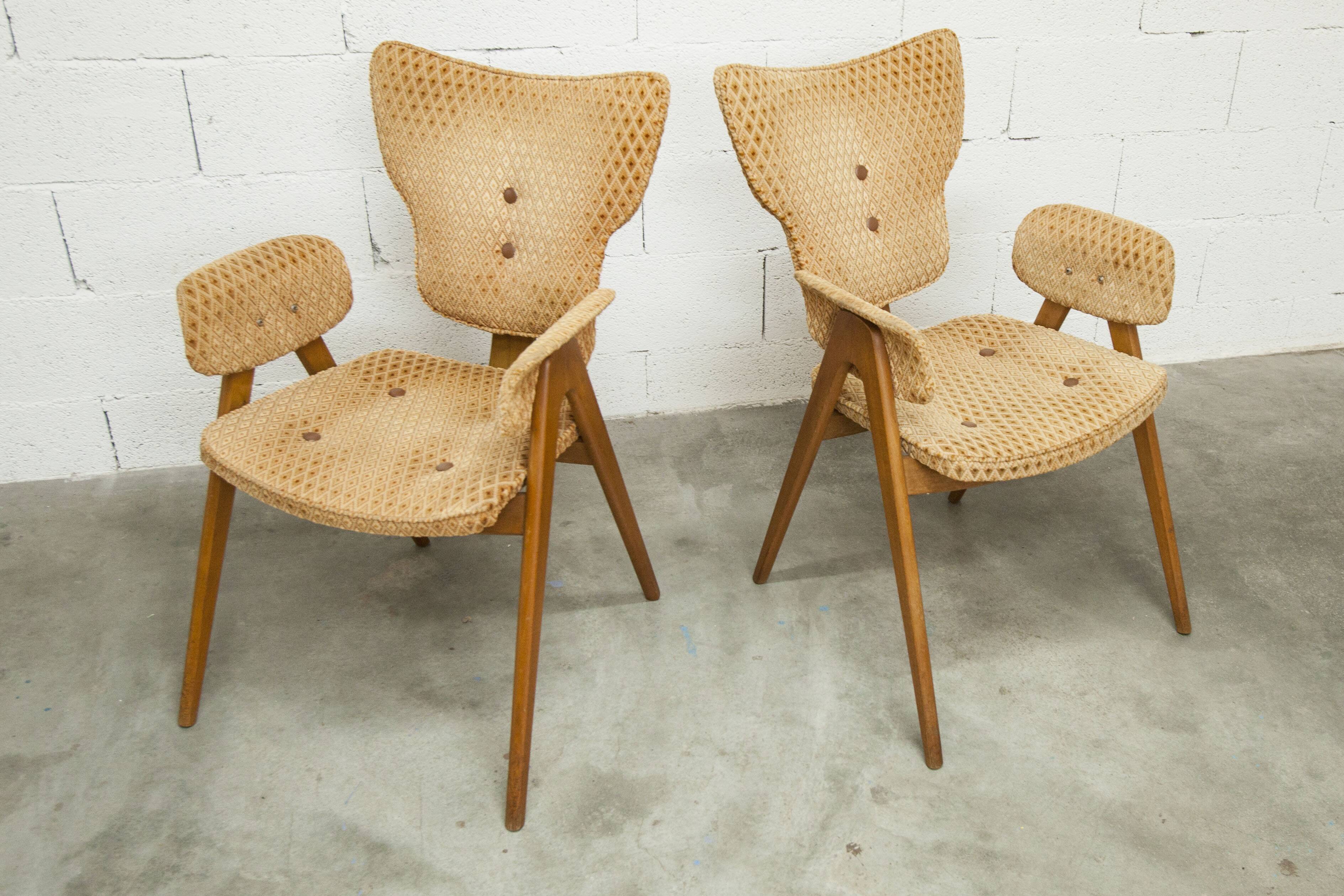 4 chairs and 2 Lounge armchairs by Roger Landault, ABC edition, 1950.