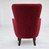 1960s, Danish armchair in cherry-red furniture velour, original condition.
