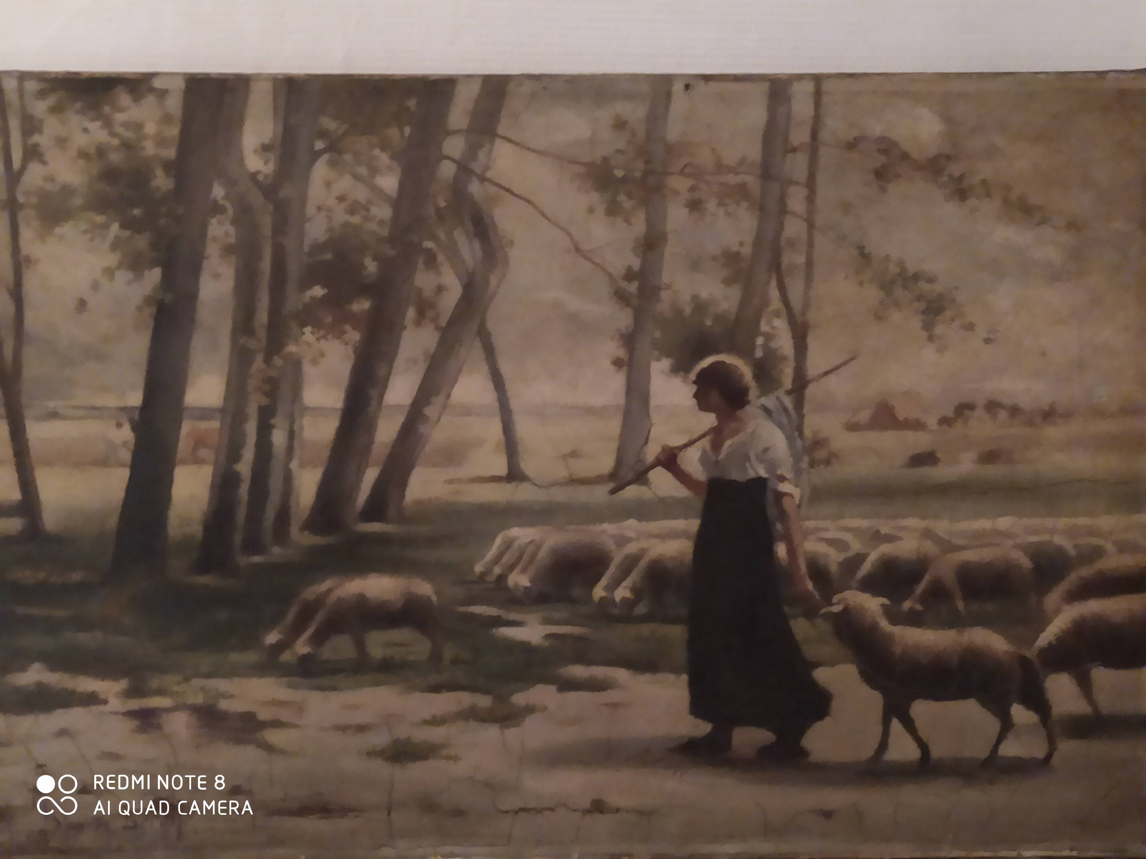 Oil on canvas the sheep herder signed Schmidt