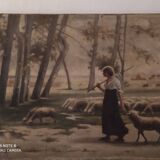 Oil on canvas the sheep herder signed Schmidt