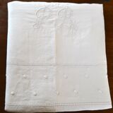 Old linen, flat sheet, embroidered Monogram "PR", with return