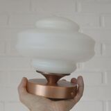 Set of 2 Vintage Milk Glass Sconces - Mid Century Modern Copper Flush Mount