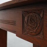 Oak Art Deco dining table with carved frieze, France 1920s