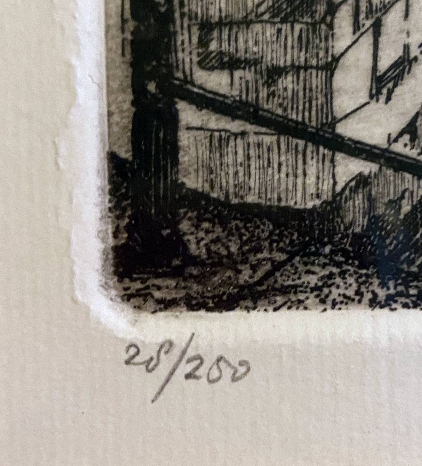 Engraving Rotterdam Delfshaven canal signed 28/250 + frame