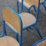 8 vintage wooden and metal school chairs