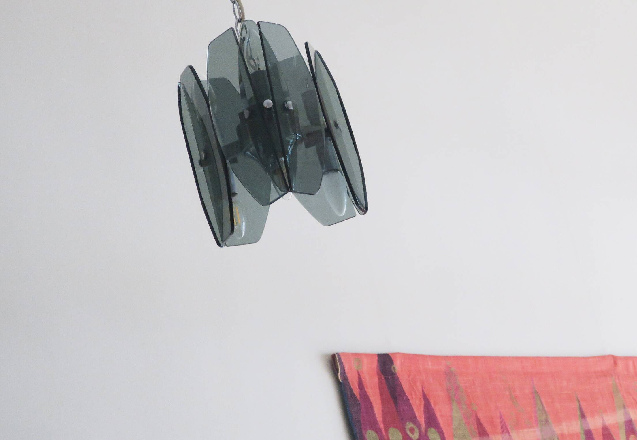 Mid century Italian pendant lamp with 9 faceted glass panels